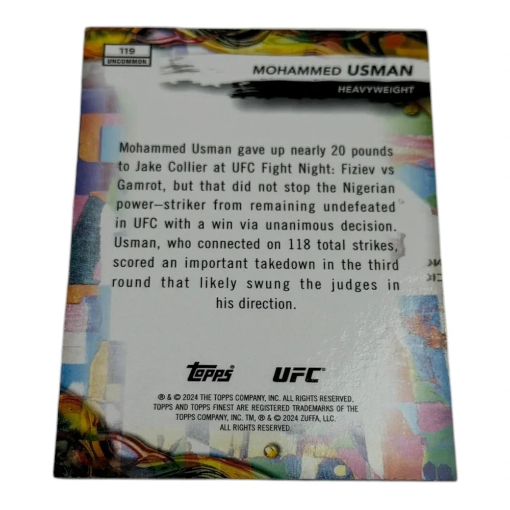 2024 Topps Finest UFC Mohammed Usman Uncommon Card 119 Heavyweight Nigeria